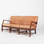 Mid-Century Danish Modern 3-Seats Sofa With Cognac Leather Cushions thumbnail 2
