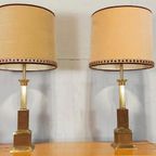 Set Van 2 Grote Vintage Klasiek Messing Tafellampen thumbnail 11