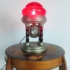 Unieke Vintage Tinnen Lamp Met Uurwerk thumbnail 18