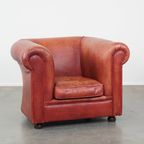 Klassieke, In Goede Staat Verkerende Gladde Rundleren Engelse Chesterfield Clubfauteuil thumbnail 2