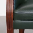 Charmante Groene Rundleren En Houten Bijzet/ Eetkamer/ Bureaustoel In Engelse Stijl thumbnail 12
