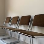 Vier Vintage Buisframe Stoelen Met Bruine Velour Stof thumbnail 2