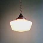 Grote Art Deco Hanglamp, Conisch Wit Opaline, 1920-30 thumbnail 14