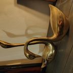 Set Van Zeer Grote (39,5 En 26 Cm) Vintage Zwanen Messing thumbnail 5