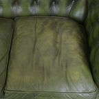 Comfortabele, Groene, Rundlederen Ruime 3 Zits Engelse Chesterfield Bank thumbnail 9