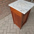 Antieke Wastafel Kast Nachtkastje Met Marmer Plaat Vintage thumbnail 8