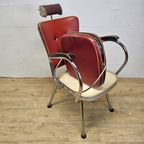 Vintage Verstelbare Kappersstoel / Barbier Stoel (Rood Skai, Nepleer) 60S  / Buizenframe Bauhaus J thumbnail 13