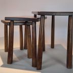 Vintage Eiken Houten Bijzettafeltjes Brutalist Set Tafeltje thumbnail 14