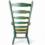 Vintage Transparent Green Wooden Arm Chair / Rush Seat / High Back Ladder Chair thumbnail 12
