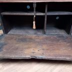 Grote Spaanse Antieke Kastanjehouten Primitieve Kist thumbnail 4