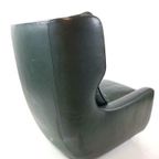 Vintage Groene Leren Fauteuil Op Wieltjes thumbnail 6