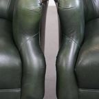 Zeer Charmante Set Van 2 Groene Rundleren Chesterfield Fauteuils In Engelse Stijl thumbnail 9