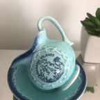 Prachtige Vintage Japanse Melkkannetje Met Schotel In Blauw Turquoise thumbnail 12