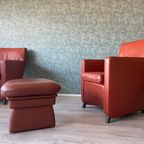 2X Leolux Dolcinea Fauteuil + Hocker | Roodbruin/Cognac Leer thumbnail 28