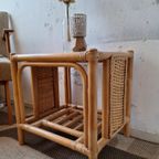 Rotan/Rieten Bijzettafeltje Met Gerookte Donker Glas In Zeer Mooie Staat thumbnail 6