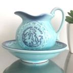 Prachtige Vintage Japanse Melkkannetje Met Schotel In Blauw Turquoise thumbnail 4