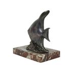 Art Deco Vis Beeld Op Rode Marmeren Sokkel Sculptuur Frankrijk thumbnail 6