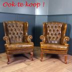 Grote Schapenleren Vintage Engelse Oorfauteuil thumbnail 16