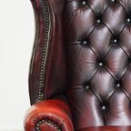 Grote Rode Engelse Chesterfield Oorfauteuil Gemaakt Van Dik Rundleer Met Queen Anne Pootjes thumbnail 10