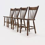Set Of 4 Brutalist Dutch Solid Oak Dining Chairs 1960S thumbnail 4