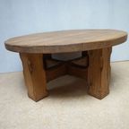 Brutalist Wabi-Sabi Ronde Eikenhouten Salontafel, Nederland 1960'S thumbnail 2
