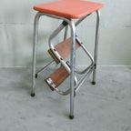 Brabantia Keukenkruk/Trapje Met Oranje Skai Leer, Nederland 1960 thumbnail 5