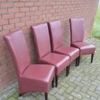 Bordeaux Rode Leren Stoelen Met Houten Poten Set Van 4 thumbnail 8