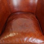Set Van 2 Cognac-kleurige Rundleren Clubfauteuils En Hocker In Engelse Stijl thumbnail 9