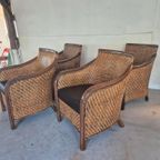 4 Art Deco Colonial Stijl Fauteuils Rotan thumbnail 5