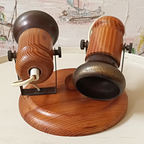 Vintage Houten Scandinavische Lamp Met Twee Verstelbare Messing Spots – Jaren '70 thumbnail 5