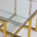 Hollywood Regency Geometrische Messing Salontafel Met Glazen Blad thumbnail 8