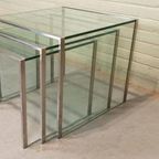 Vintage Glas En Chrome Mimiset Nesting Tables Bijzettafels thumbnail 2