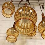 Vintage Grote Cascade Hanglamp Met 5 Glas En Hout Lampen thumbnail 16