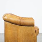Karaktervolle, Charmante Vintage Schapenleren Clubfauteuil In Een Mooie Lichte Cognac Kleur thumbnail 9