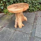 Bijzettafeltje Krukje Design Teak Mushroom Boomstam 40 Cm thumbnail 2