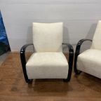 Set Van 2 Jindrich Halabala H269 Loungestoelen Wit Bouclé thumbnail 10