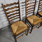 Set Of 4 Oak, Rustic, Farmhouse, Ladderback Dining Chairs With Rush Seats 1960S thumbnail 6