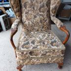 Vintage Stoffen Armleunstoel Oorfauteuil thumbnail 2