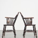 Set Van 2 Prachtige Donkere Antieke Engelse Lowback Windsor Stoelen/eetkamerstoelen thumbnail 5