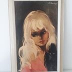 De Koning Art Print In Lijst Dame Met Poedel Jaren 60 Retro Schilderij thumbnail 3