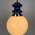 Vintage Glass Sphere With Blue Metal Pendant From The 1970's thumbnail 10