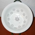 Vintage Dutch Green Enamel Colander * With Handles + White Interior * Farmhouse Kitchen thumbnail 5