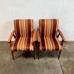 Tweetal Vintage Houten Fauteuils Met Gestreepte Stof, 1970’s thumbnail 6
