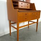 Zweeds Teak Secretaire Met Lades En Uitschuifbaar Blad, Bureau thumbnail 12