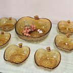 Vintage Schalenset Amberkleurig Glas Appelvorm (7 Delig) thumbnail 5