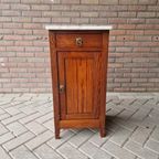 Antieke Wastafel Kast Nachtkastje Met Marmer Plaat Vintage thumbnail 2