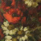 Bloemen Stilleven Schilderij Olie Op Doek Amateur Gesigneerd thumbnail 6