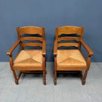 Set Van Twee Hollandse Eikenhouten Armstoelen Met Biezen Zitting thumbnail 20