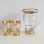 Antieke Art Deco Glazen Karaf Set Goud Booms Glas 1930 thumbnail 6