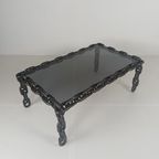 Vintage Brutalistische Zwarte Ijzeren Kettingschakel Salontafel Met Origineel Gerookt Glas, Jaren 70 thumbnail 8